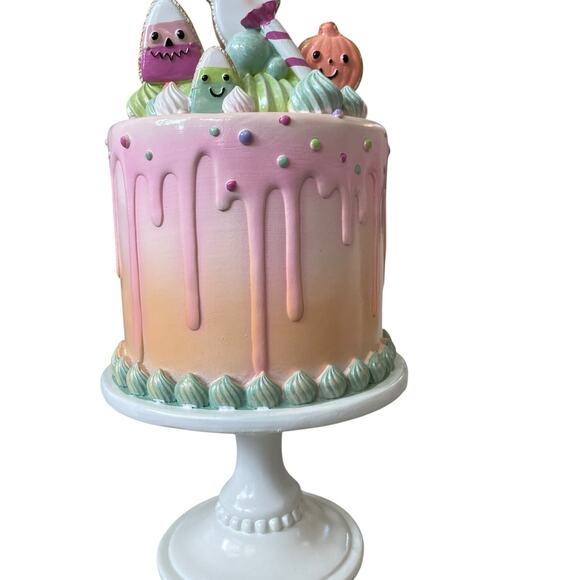 Sweet Treats Halloween Candy Corn Ghost Cake Decor 14in Resin Pastel Decor NEW - Picture 13 of 16